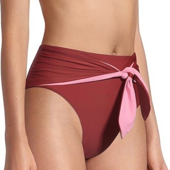 NWT Veronica Beard Azoia Tie Front Bikini Bottom Women's Deep Brick Elastic XS - Picture 5 of 8